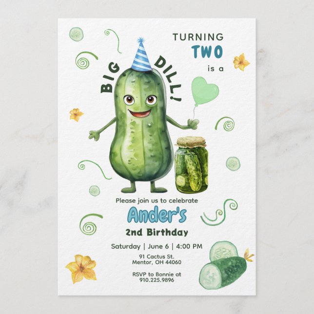 Big Dill Pickle Boy Birthday Any Age Einladung (Vorderseite)