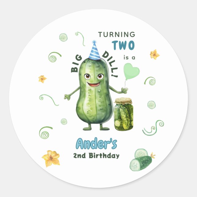 Big Dill Pickle Boy Birthday Any Age Runder Aufkleber (Vorderseite)