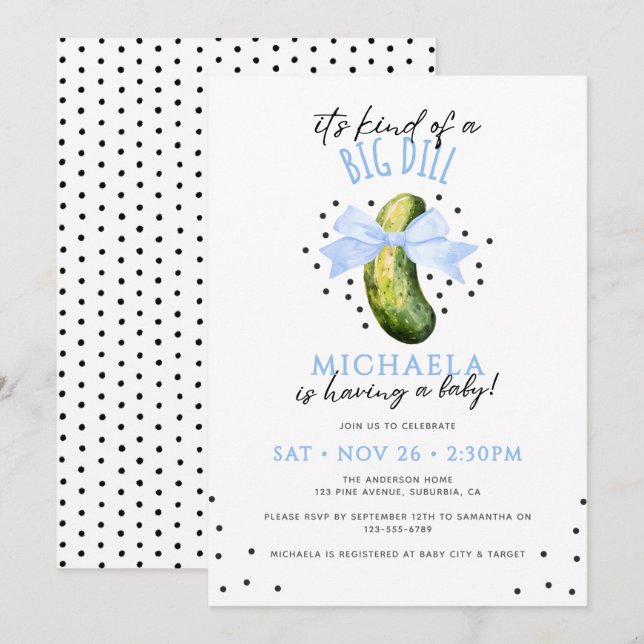 Big Dill Watercolor Coquette Pickle Babydusche Einladung (Vorne/Hinten)