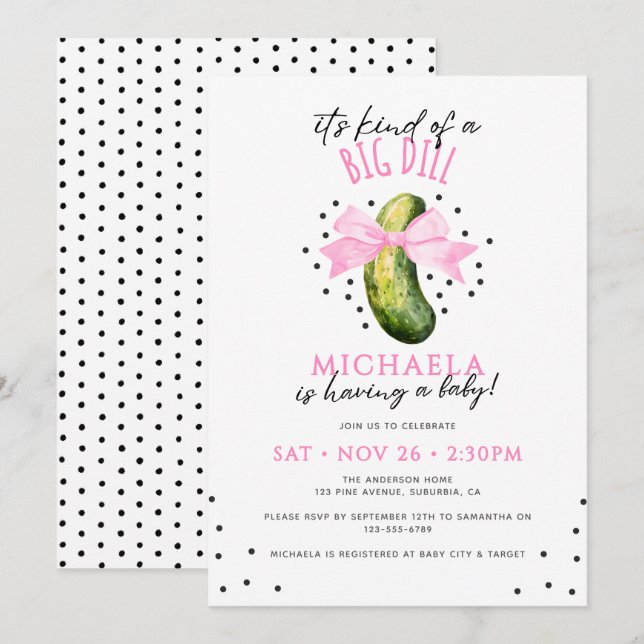 Big Dill Watercolor Coquette Pickle Babydusche Einladung (Vorne/Hinten)