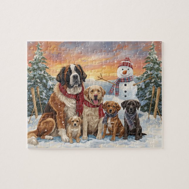 Big Dogs Small Dogs Winter Snowman Art (Horizontal)