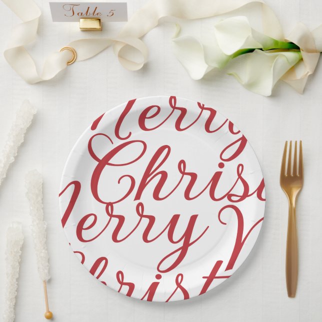 Big Extravagant Red Script Frohe Weihnachten Pappteller (Hochzeit)