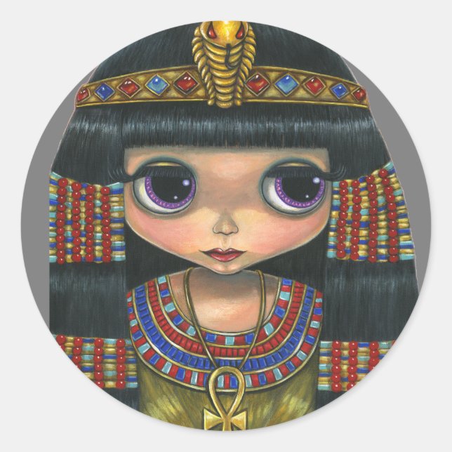 Big Eye Cleopatra Girl Doll Niedlich Runder Aufkleber (Vorderseite)