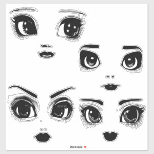 Big Eye Girl Faces Originale Kunst Aufkleber