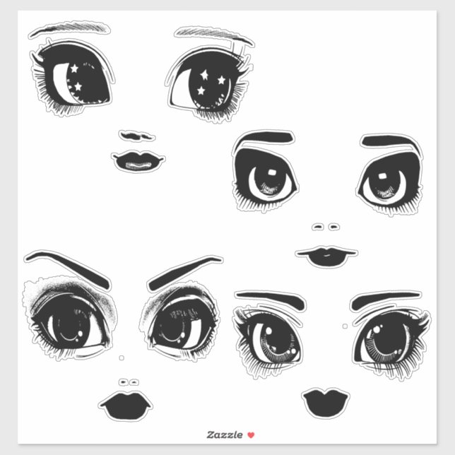 Big Eye Girl Faces Originale Kunst Aufkleber (Blatt)