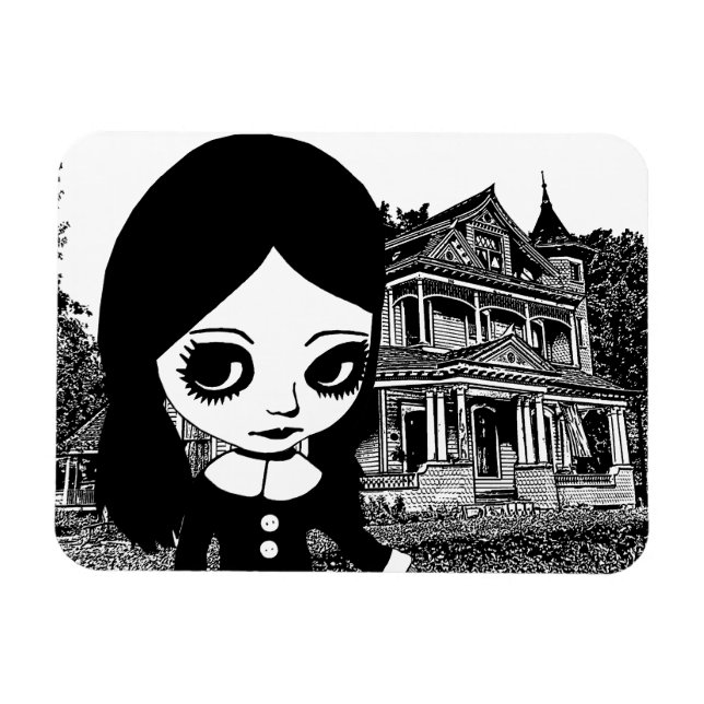 Big eye Goth Girl Spuk Haus Original Kunst Magnet (Horizontal)