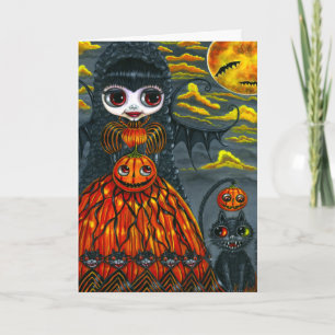 Big Eye Halloween Bat Fairy & Black Cat Niedlich Karte