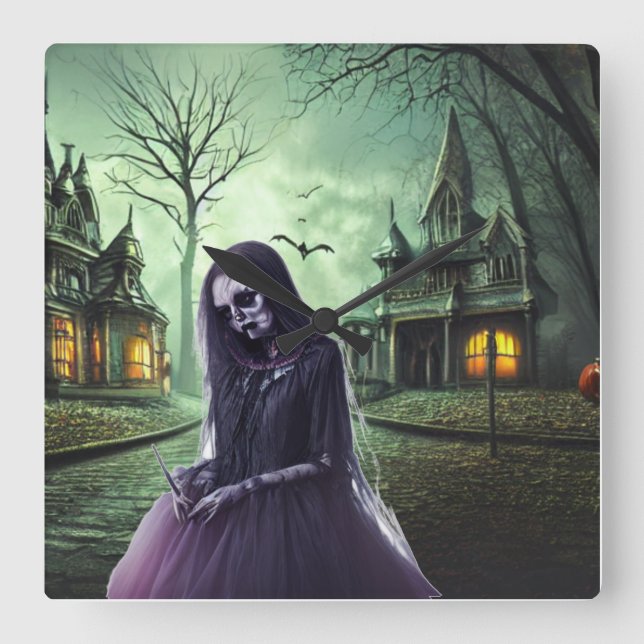 Big Eye Horror Creepy Boo Ghost Quadratische Wanduhr (Vorderseite)