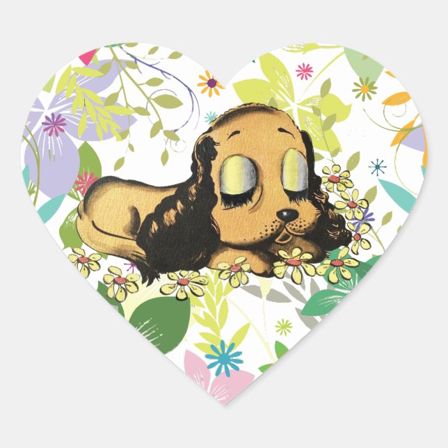 big eye sleeping Puppy Dog Cartoon Animal Art  Herz-Aufkleber (Vorderseite)