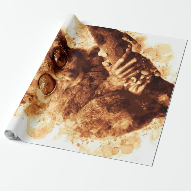 Big Eyes Monkey Coffee Art_633c3e6ae98b6de43e0a6dc Geschenkpapier (Ungerollt)