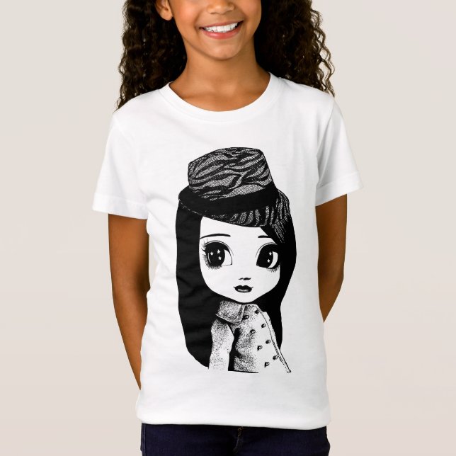 Big Eyes niedlich Girl Fedora Kunstvoll wandern im T-Shirt (Vorderseite)