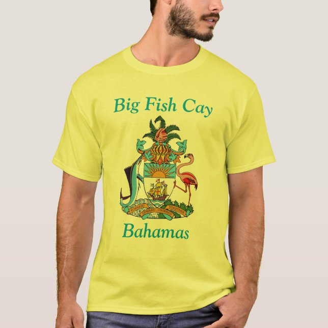 Big Fish Cay, Bahamas mit Wappen T-Shirt (Vorderseite)