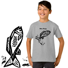 Big Fish primitive Art Black Line Zeichnend T-Shirt
