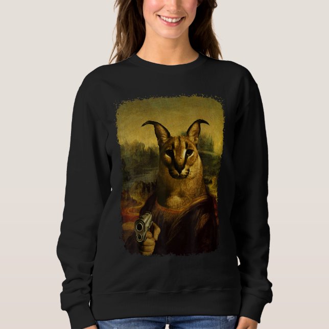 Big Floppa Meme  Cute Caracal Cat with gun Sweatshirt (Vorderseite)