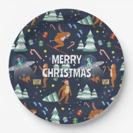 Big Foot, Außerirdischen & Rentier Weihnachten Pappteller