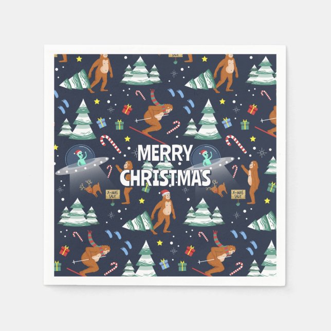 Big Foot, Außerirdischen & Rentier Weihnachten Serviette (Vorderseite)