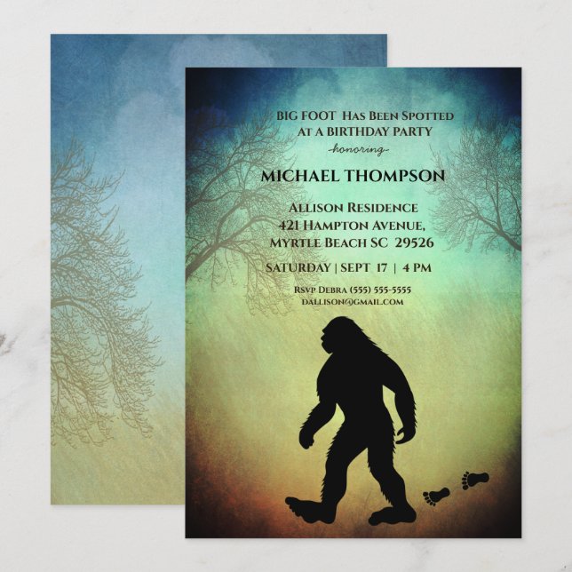 Big Foot Birthday Einladung (Vorne/Hinten)
