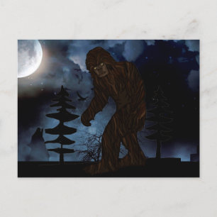Big Foot oder Sasquatch Wolf Howling Vollmond Postkarte