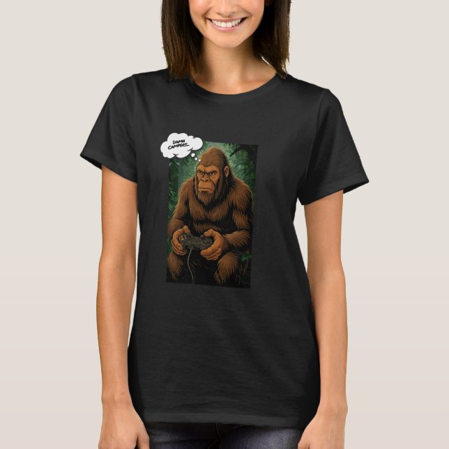 Big Foot Playing Video Games, Funny Sasquatch T-Shirt (Vorderseite)