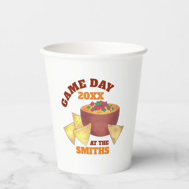Big Football Game Tailgate Party Chips Käsedip Pappbecher (Vorderseite)