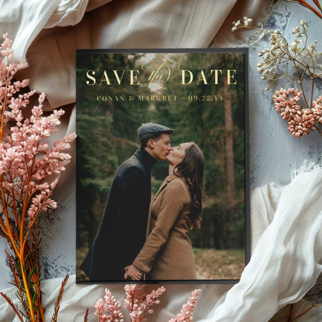 Big Foto Foil Save the Date Gold Folie Einladungspostkarte (Von Creator hochgeladen)