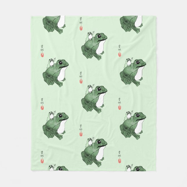 Big Frog Little Japanischer Frog Toad 19. Jahrhund Fleecedecke (Vorderseite)