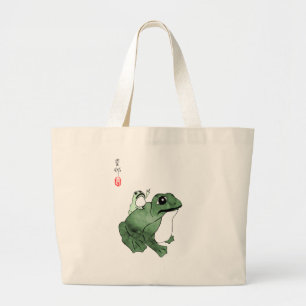 Big Frog Little Japanischer Frog Toad 19. Jahrhund Jumbo Stoffbeutel