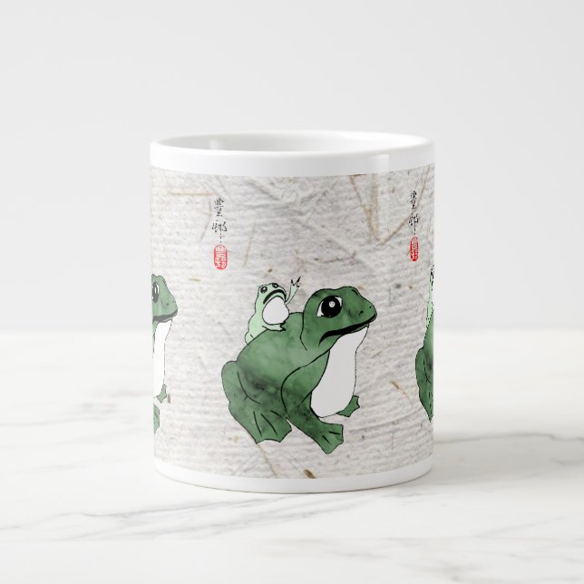 Big Frog Little Japanischer Frog Toad 19. Jahrhund Jumbo-Tasse (Vorderseite)