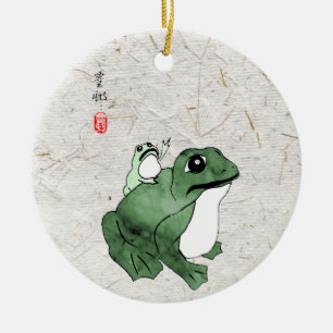 Big Frog Little Japanischer Frog Toad 19. Jahrhund Keramik Ornament