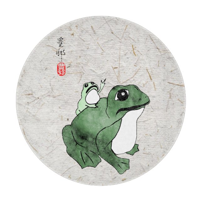 Big Frog Little Japanischer Frog Toad 19. Jahrhund Schneidebrett (Vorderseite)