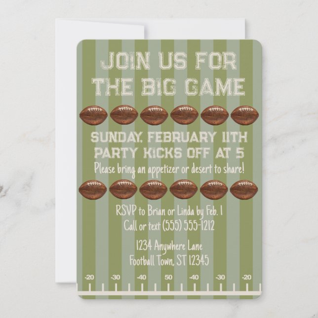 Big Game Bowl Game Green Football Field Party Einladung (Vorderseite)