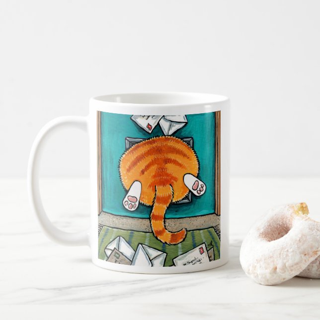 Big Ginger Tabby Hintern Cat Flap Kaffeetasse (Mit Donut)