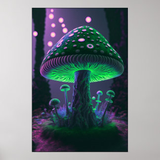 Big Glowy Mushroom - grün und rosa Poster