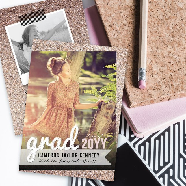 Big Grad Scribbles Bronze Glitzer Graduation Party Einladung (Von Creator hochgeladen)