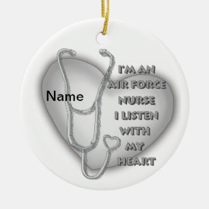 Big Grey Heart Air Force Nurse Keramik Ornament