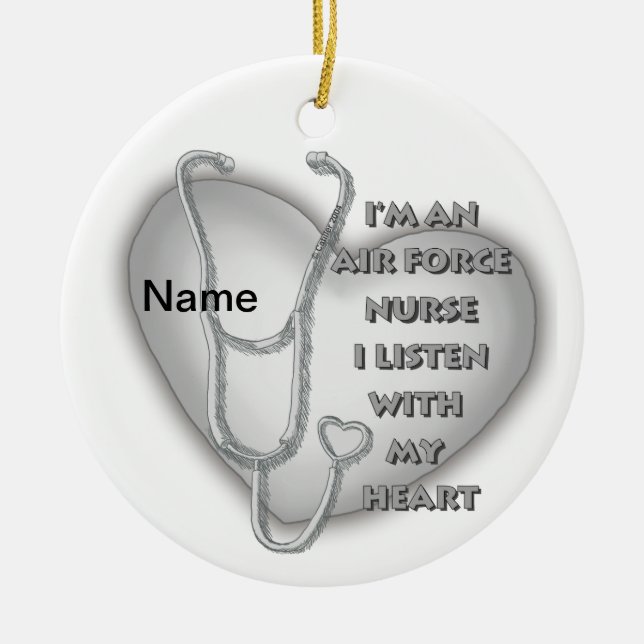 Big Grey Heart Air Force Nurse Keramik Ornament (Vorne)