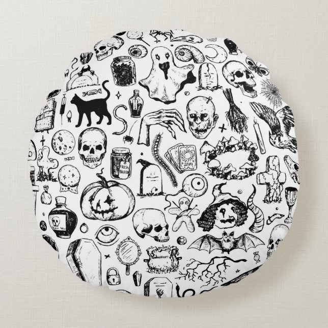 Big halloween doodles collection. Hand drawn vinta Rundes Kissen (Vorderseite)