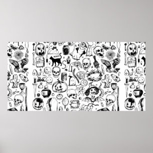 Big Halloween Doodles. Hand drawn vinta Poster