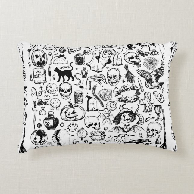 Big Halloween Doodles Kollektion. handgezogener Vi Dekokissen (Vorderseite)