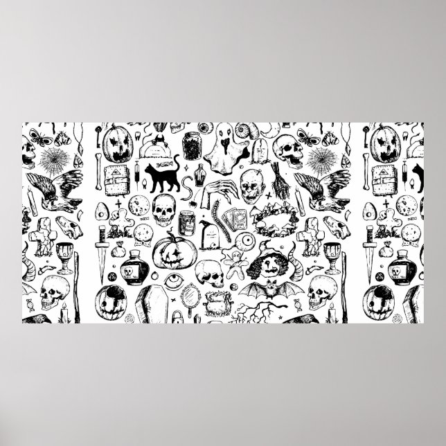 Big Halloween Doodles Kollektion. handgezogener Vi Poster (Vorne)