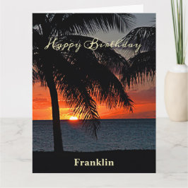 Big Happy Birthday Men Sunset Tropical Trees Karte