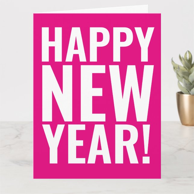 Big Happy New Year Card mit lustiger moderner Typo Karte (Kleine Pflanze)