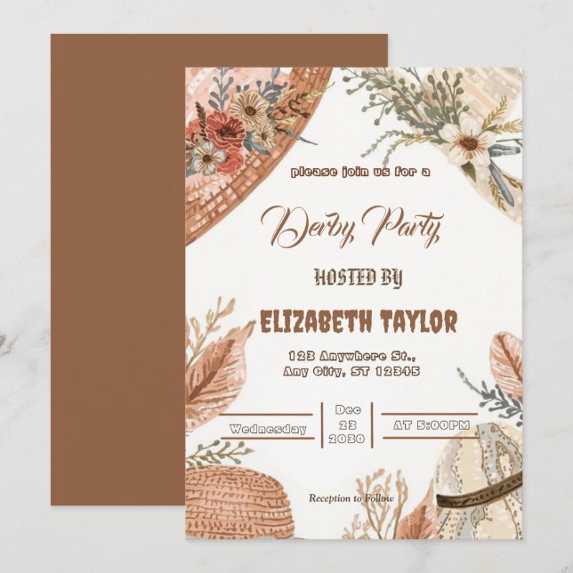 Big Hat Derby Party Invitation Einladung (Vorne/Hinten)