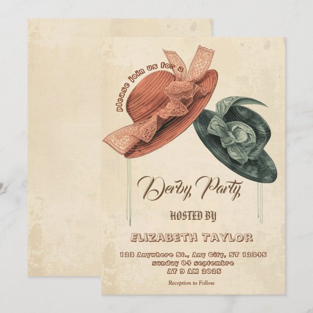 Big Hat Derby Party Invitation Einladung (Vorne/Hinten)