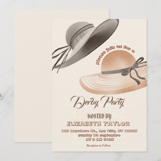 Big Hat Derby Party Invitation Einladung (Vorne/Hinten)