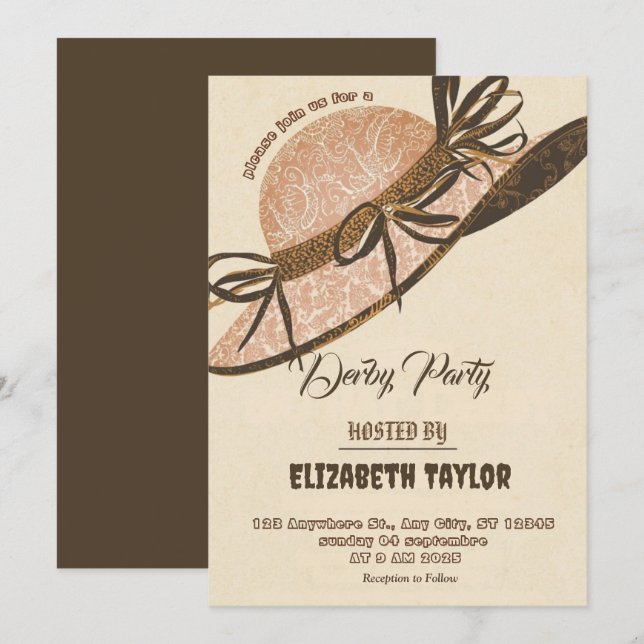 Big Hat Derby Party Invitation Einladung (Vorne/Hinten)