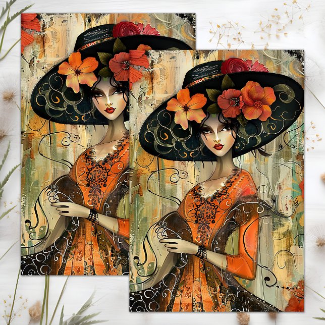 BIG HAT FASHION MÄDCHEN DECOUPAGE SEIDENPAPIER (BIG HAT FASHION GIRL DECOUPAGE TISSUE PAPER)