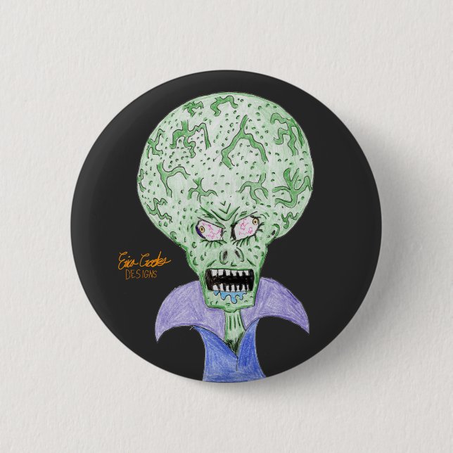 Big head alien sci-fi cartoon button (Vorderseite)