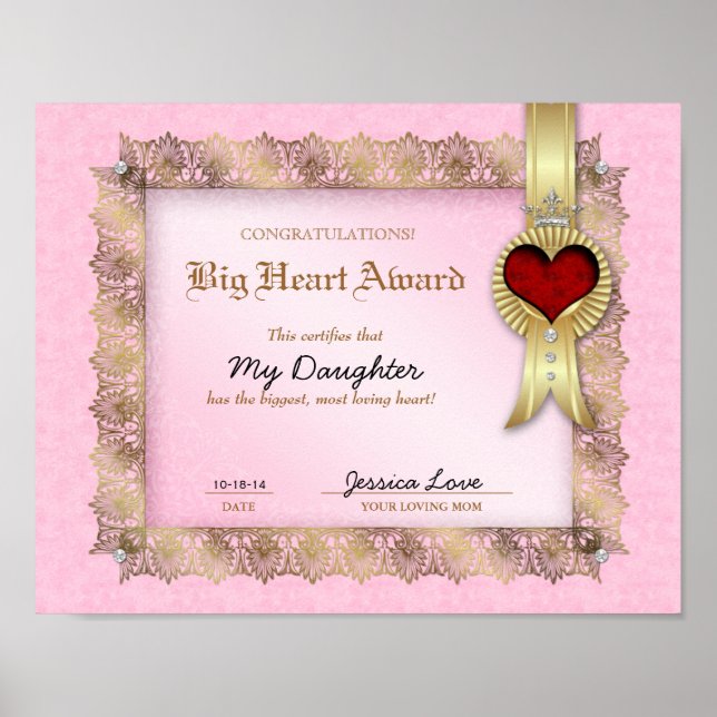 Big Heart Award Liebe Diploma Hero Poster (Vorne)
