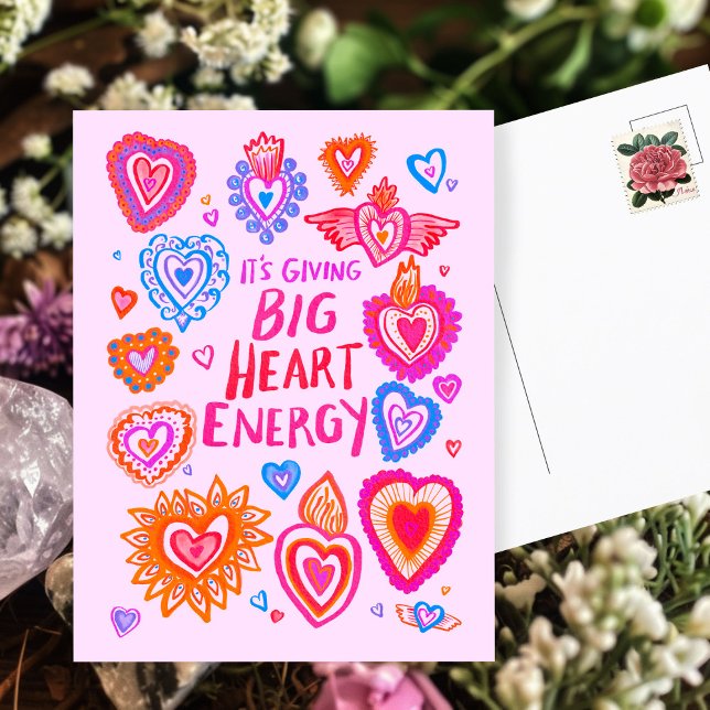 BIG HEART ENERGIE Valentine Liebe Farbenfroh Whims Postkarte (BIG HEART ENERGY Valentine Love Colorful Whimsical Postcard
)